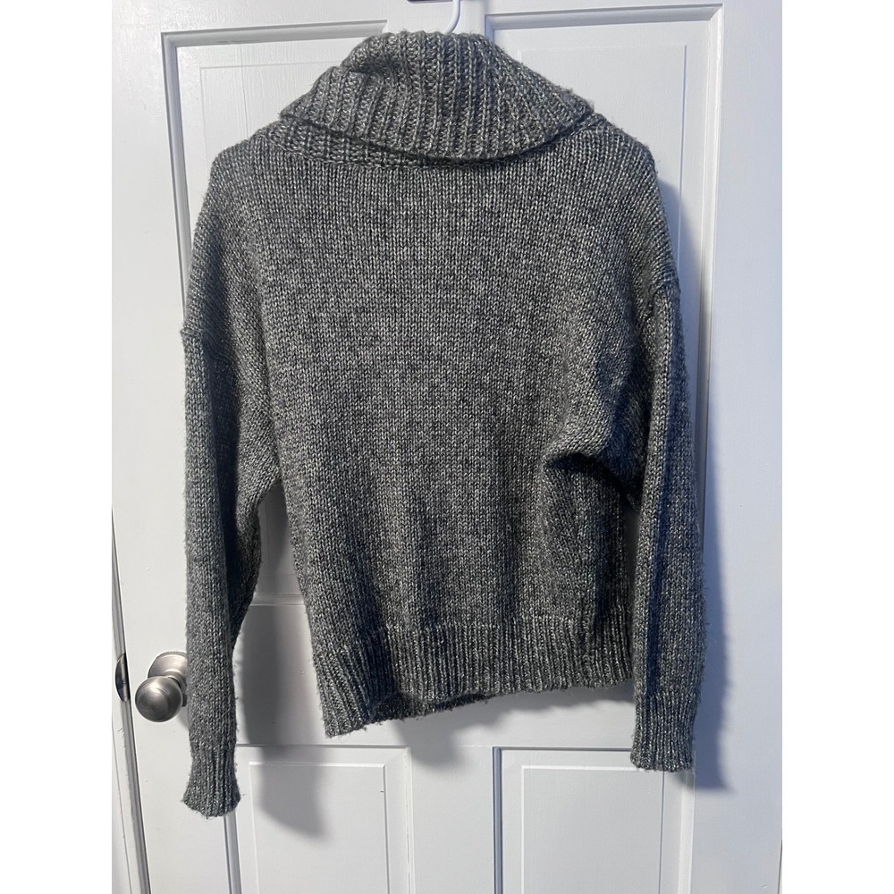 White House Black Market Zip Neck Sweater S Gray Chunky Knit - Picture 5 of 10